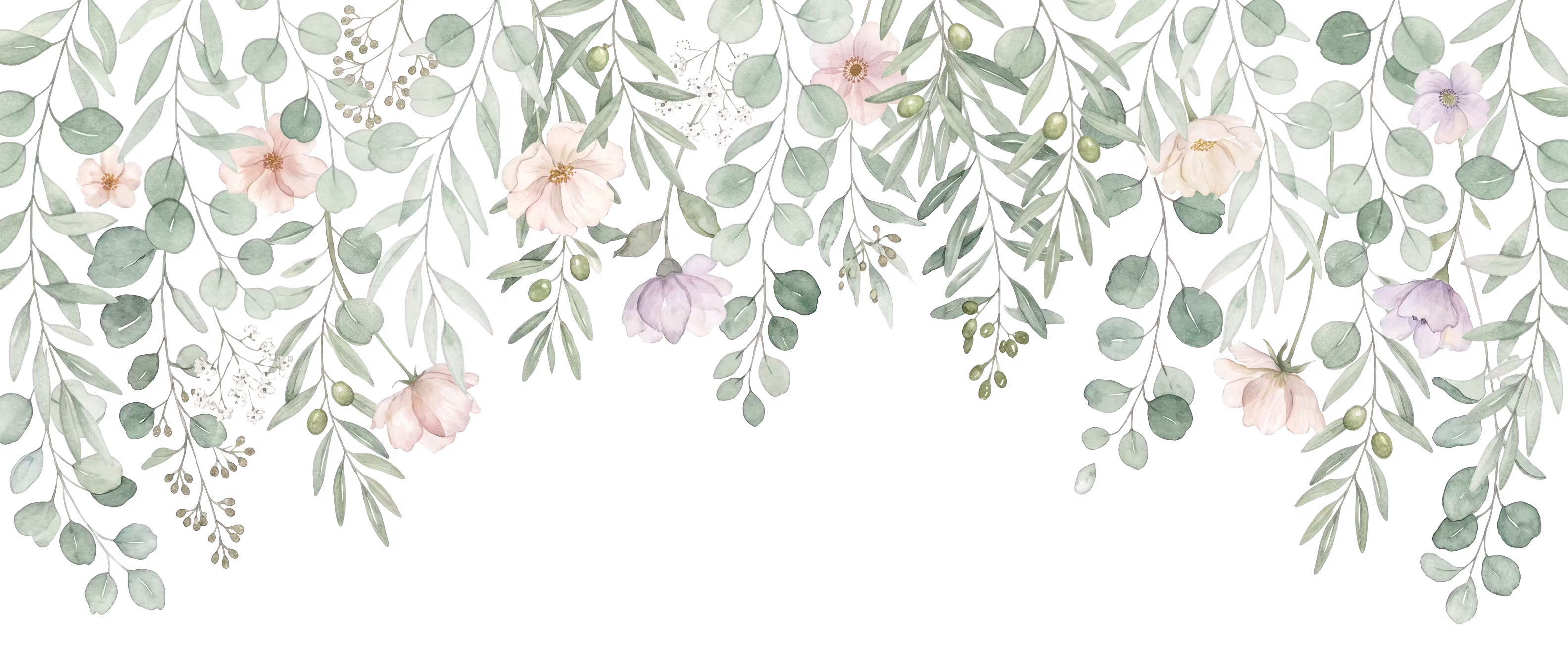 Aquarellblumen und rankendes Grün