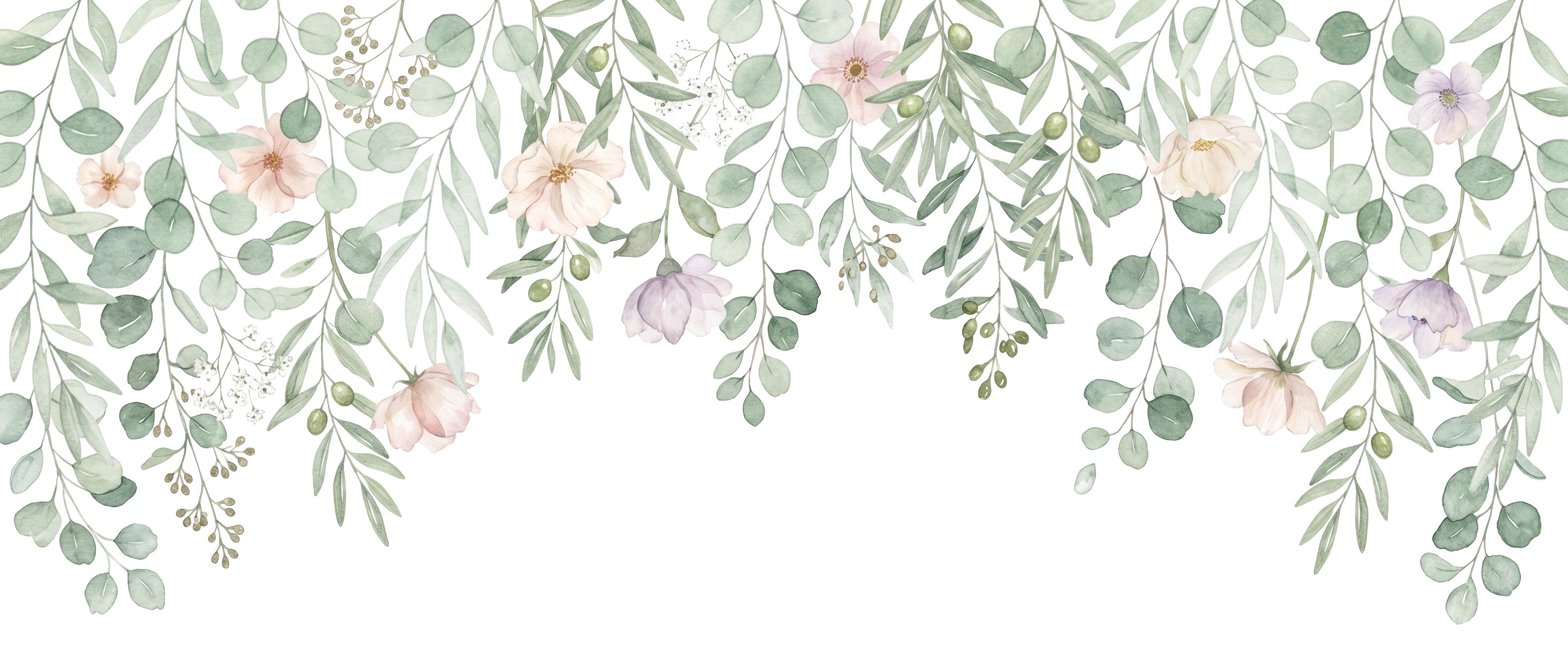 Watercolour flowers and trailing greenery